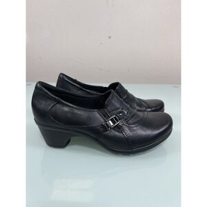 Earth Origins Roxanne Women's 7.5M Black Leather Comfort Work Heel Shoes